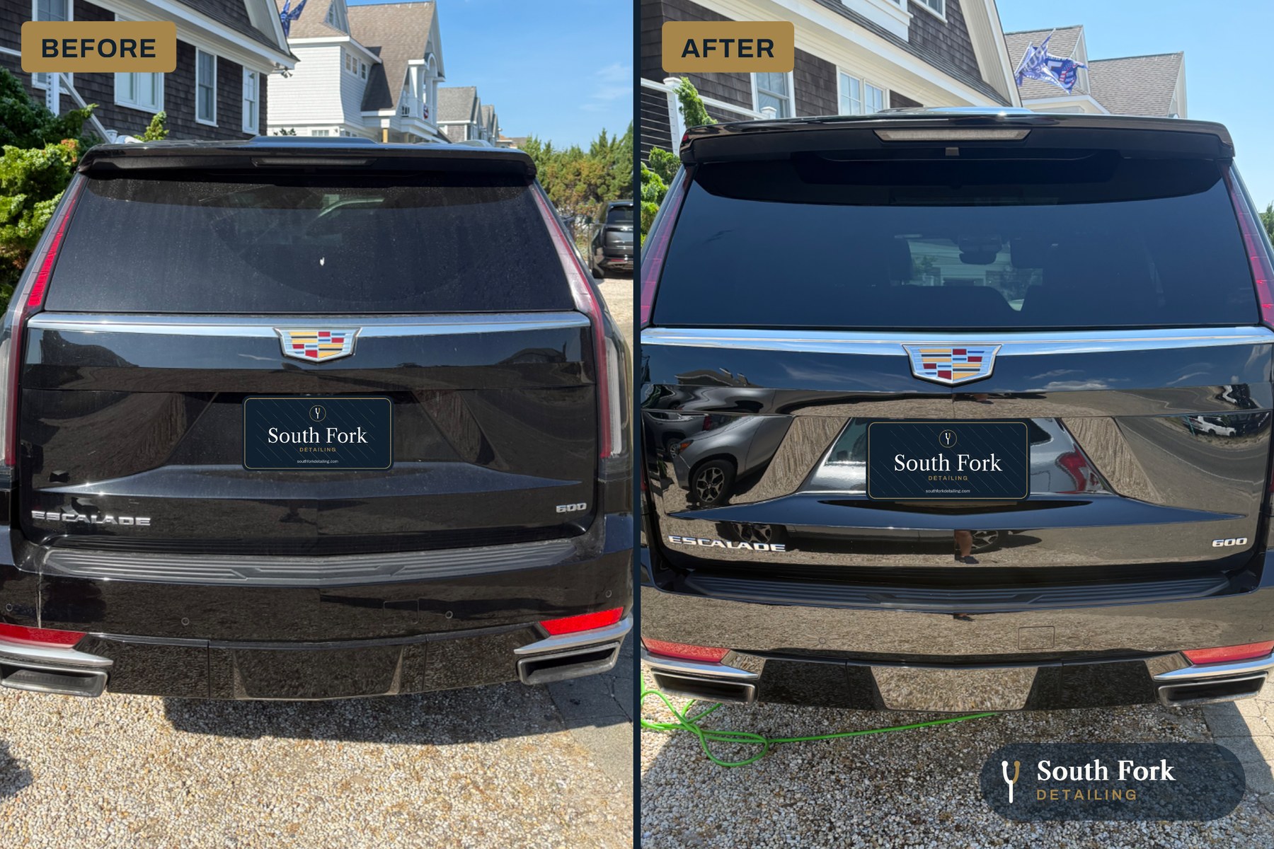 Cadillac Escalade rear before and after exterior detail